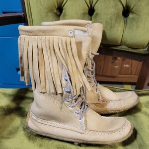Vintage Moose Hide Mukluk fringe leather Moccasin boot shoe mens  8 Womens 10